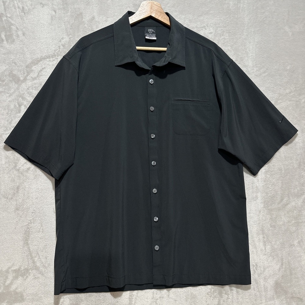 Nike Dri-Fit Golf Polo Shirt Men's L Black Short Sleeve Stretch‎ Collared Logo